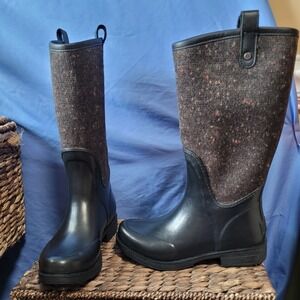 UGG Women's Stefana Waterproof Rubber Boot Black Size 6 Tall